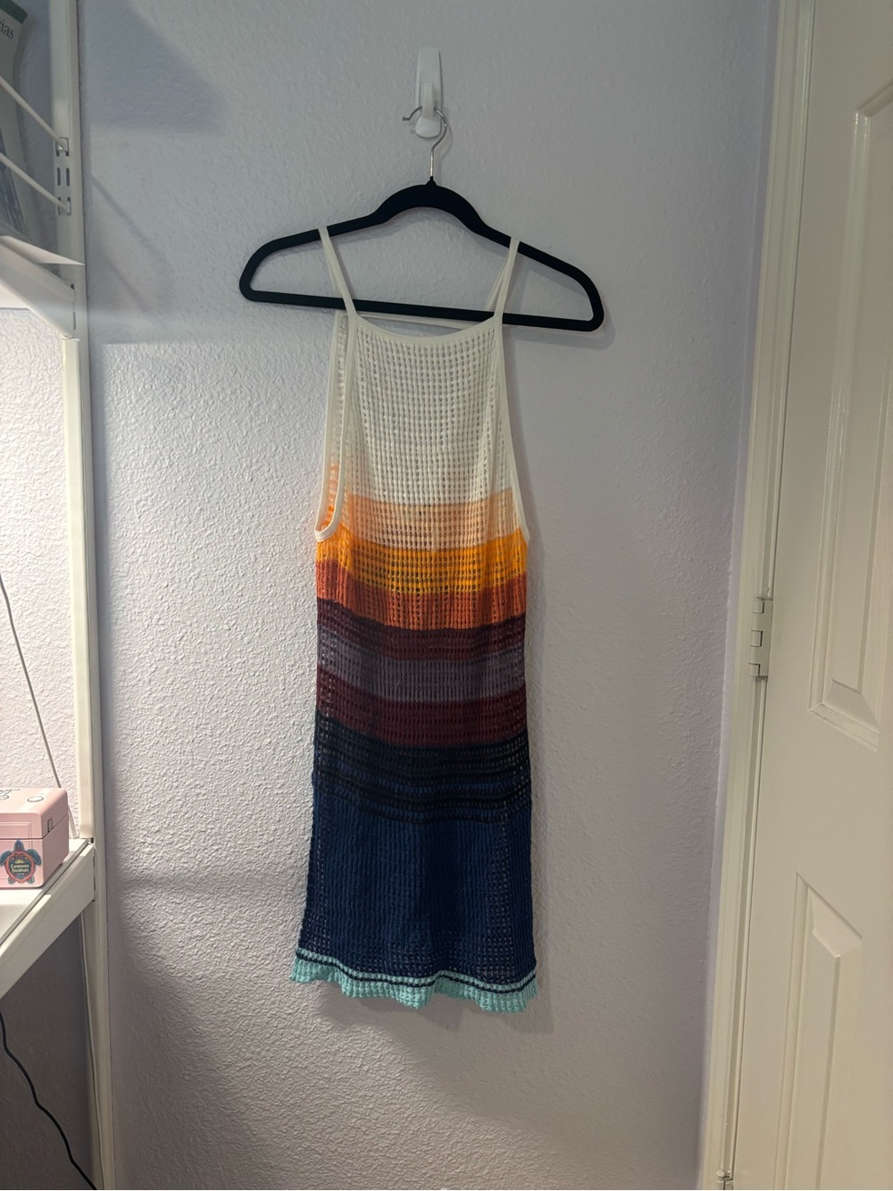 Free People Multicolor Striped Crochet V‑Neck Mini Dress